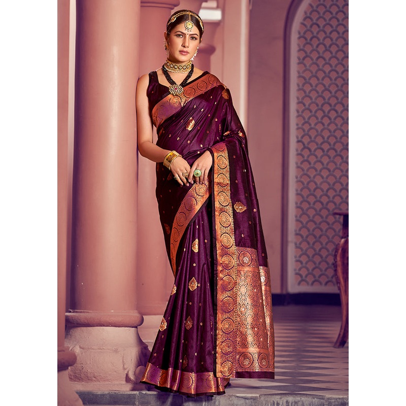 Purple Dupion Silk Saree With Blouse Piece - JD986586385