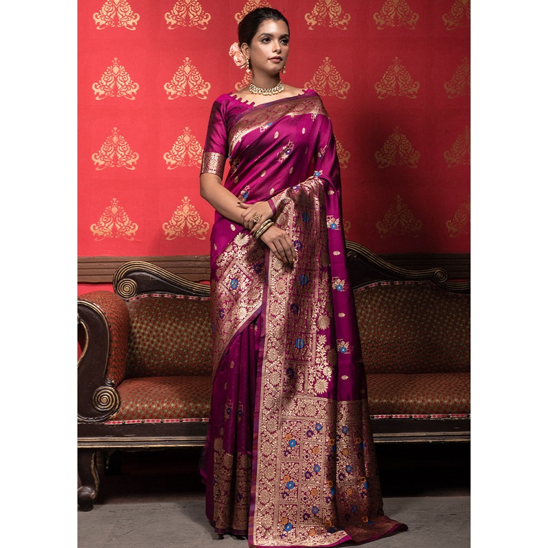 Purple Dupion Silk Saree With Blouse Piece - JD986586386