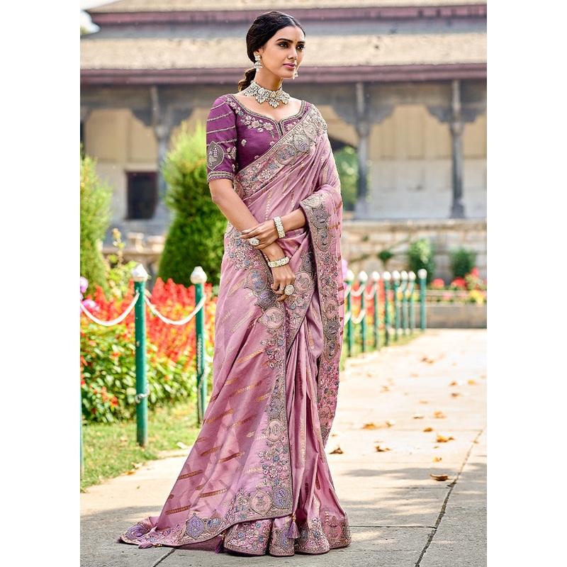 Purple Dupion Silk Saree With Blouse Piece - JD986586389