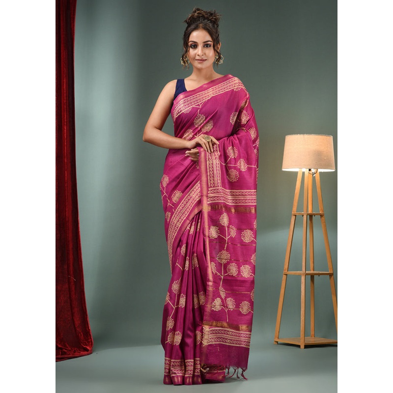 Purple Dupion Silk Saree With Blouse Piece - JD986586390
