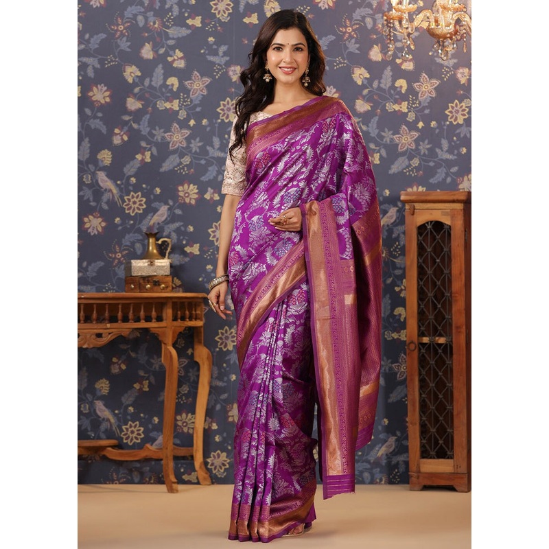 Purple Dupion Silk Saree With Blouse Piece - JD986586391