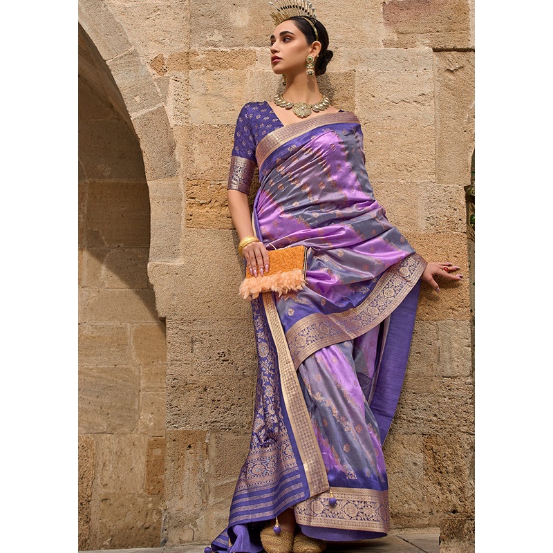 Purple Dupion Silk Saree With Blouse Piece - JD986586392