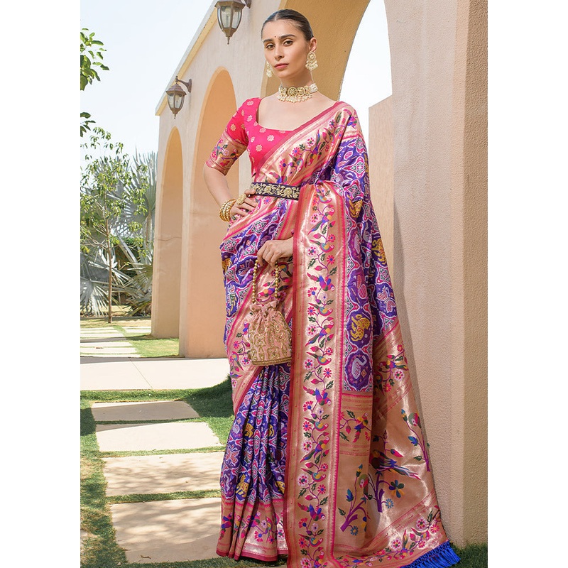 Purple Dupion Silk Saree With Blouse Piece - JD986586394