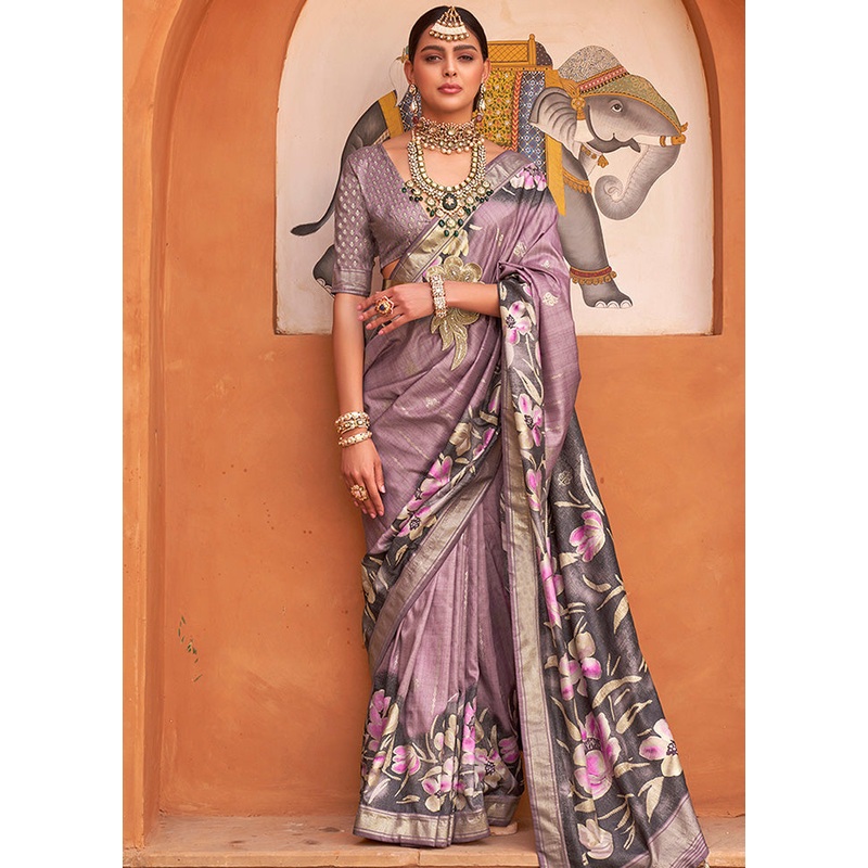 Purple Dupion Silk Saree With Blouse Piece - JD986586395