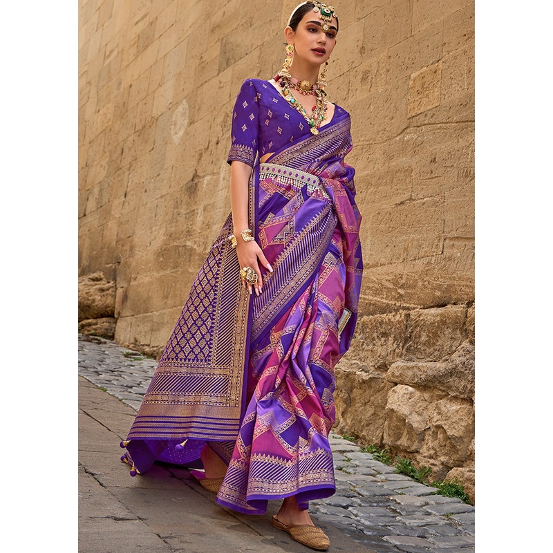 Purple Dupion Silk Saree With Blouse Piece - JD986586396