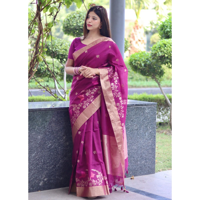 Purple Dupion Silk Saree With Blouse Piece - JD986586399