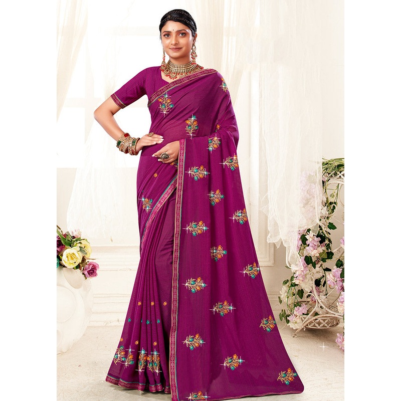 Purple Georgette Saree With Blouse Piece - JD986586374