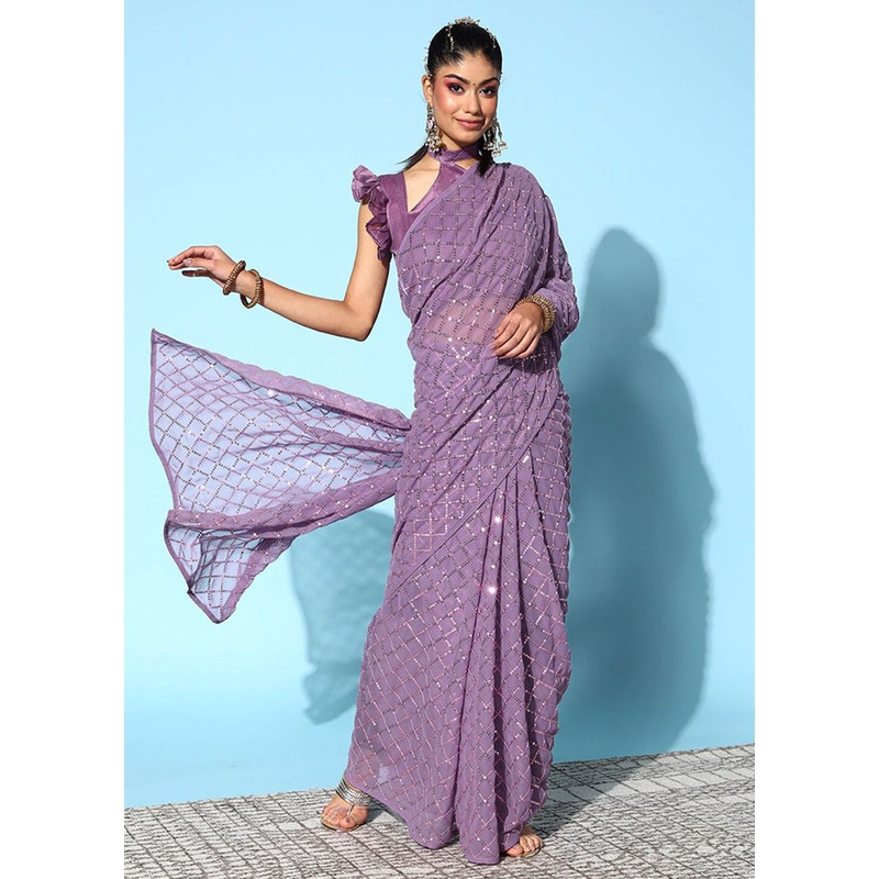 Purple Georgette Saree With Blouse Piece - JD986586381