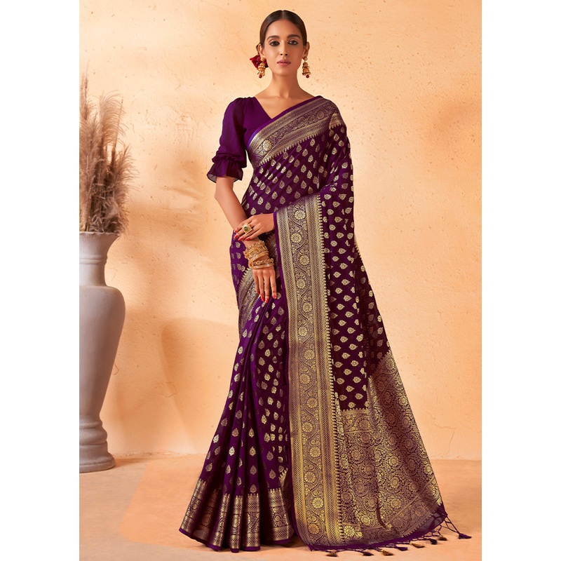 Purple Georgette Saree With Blouse Piece - JD986586382