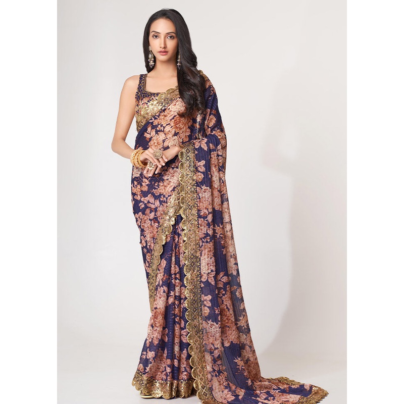 Purple Organza Saree With Blouse Piece - JD986586373