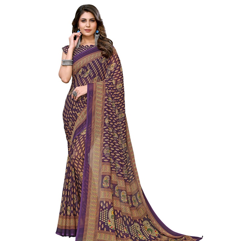 Purple Silk Saree With Blouse Piece - JD986586351
