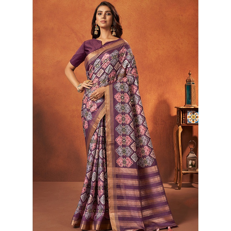Purple Spun Silk Saree With Blouse Piece - JD986586346