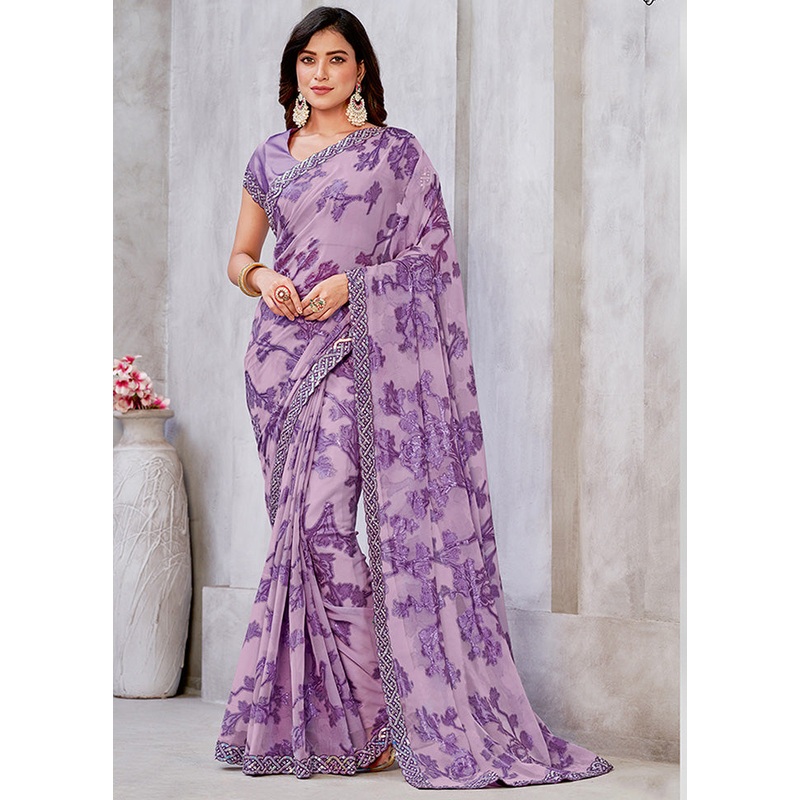 Purple Spun Silk Saree With Blouse Piece - JD986586347