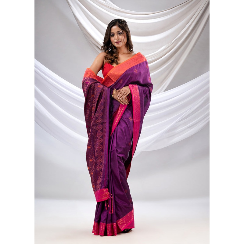Purple Spun Silk Saree With Blouse Piece - JD986586348
