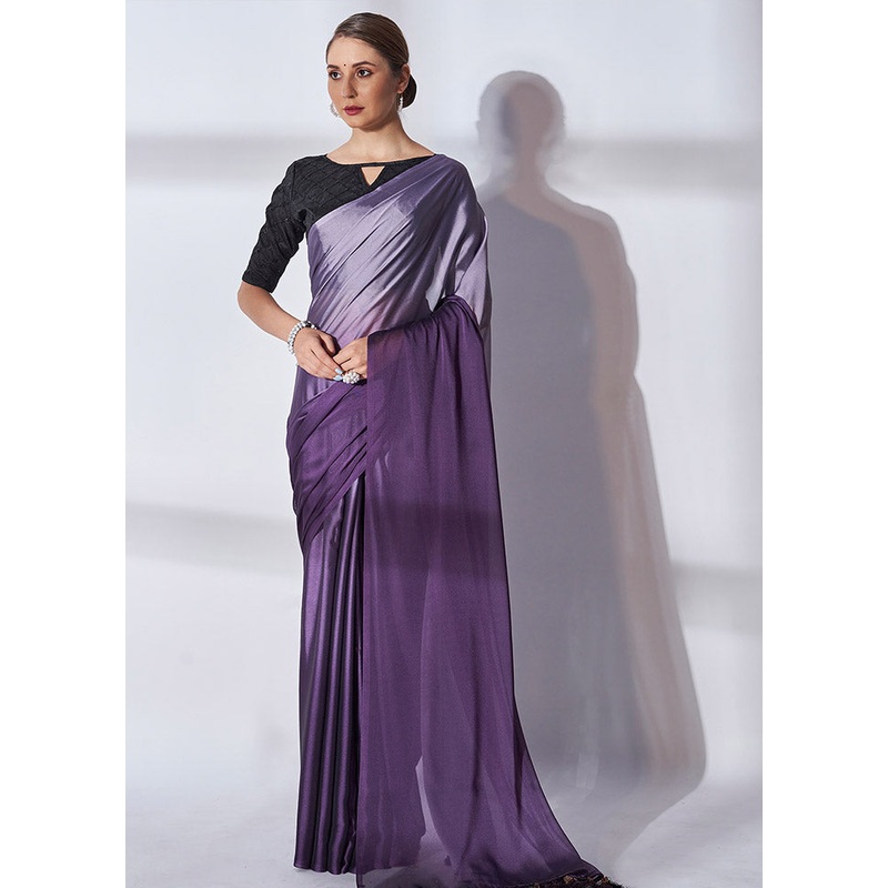 Purple Spun Silk Saree With Blouse Piece - JD986586349