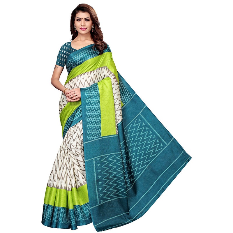 Rama Dupion Silk Saree With Blouse Piece - JD986586332