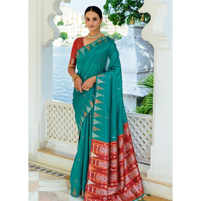 Rama Dupion Silk Saree With Blouse Piece - JD986586335