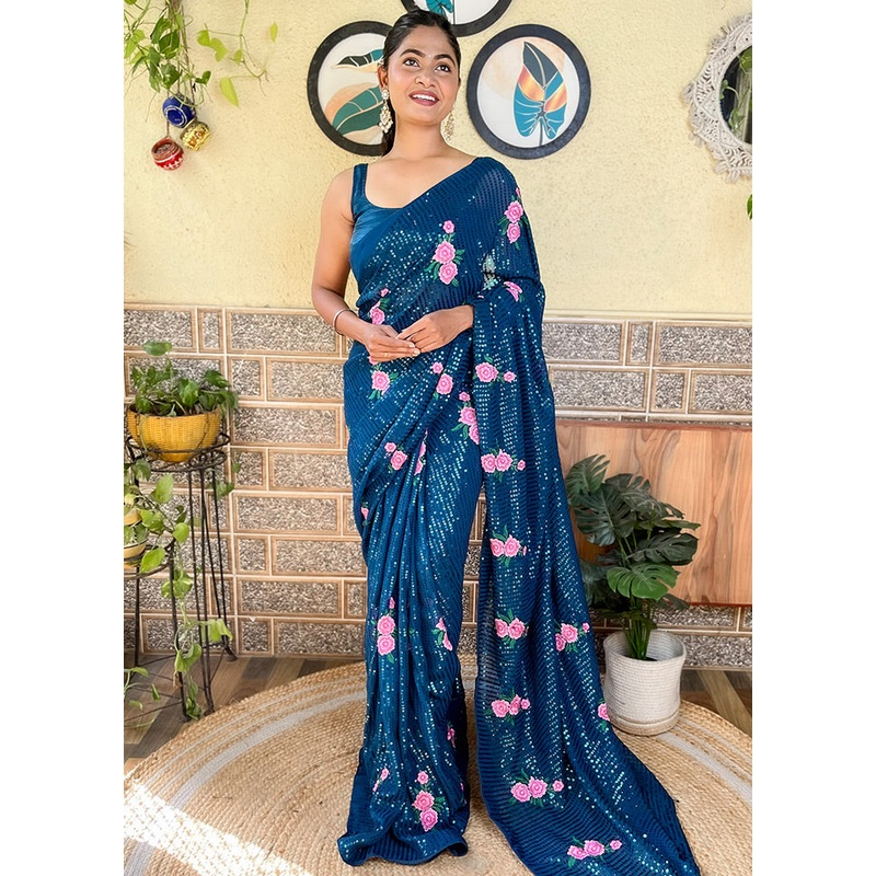 Rama Georgette Saree With Blouse Piece - JD986586330