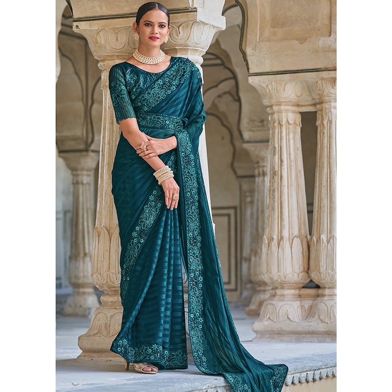 Rama Silk Saree With Blouse Piece - JD986586327