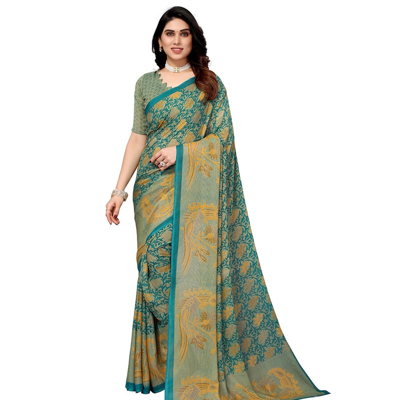 Rama Spun Silk Saree With Blouse Piece - JD986586324