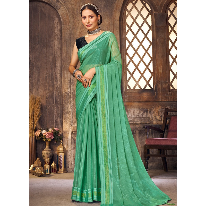 Rama Spun Silk Saree With Blouse Piece - JD986586325
