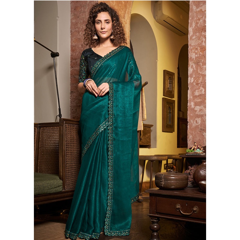 Rama Tissue Silk Saree With Blouse Piece - JD986586337