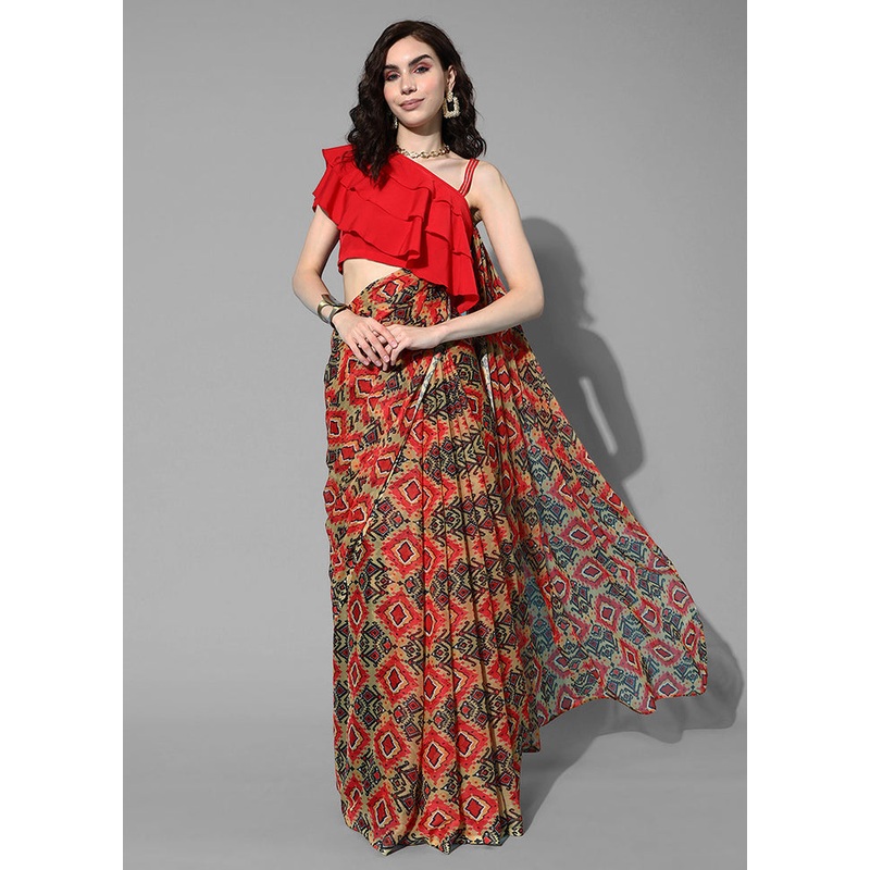 Red Chiffon Silk Saree With Blouse Piece - JD986586310