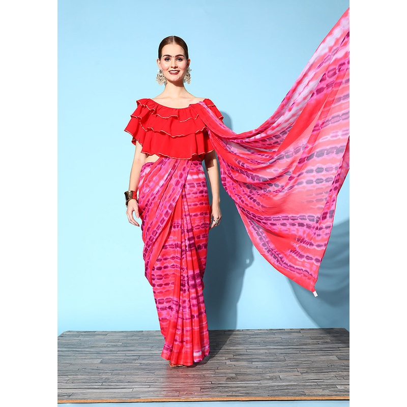 Red Chiffon Silk Saree With Blouse Piece - JD986586312