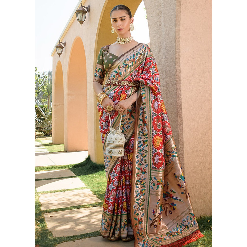 Red Dupion Silk Saree With Blouse Piece - JD986586283