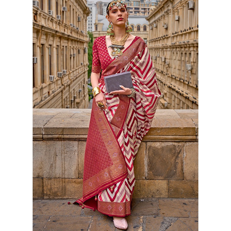 Red Dupion Silk Saree With Blouse Piece - JD986586285