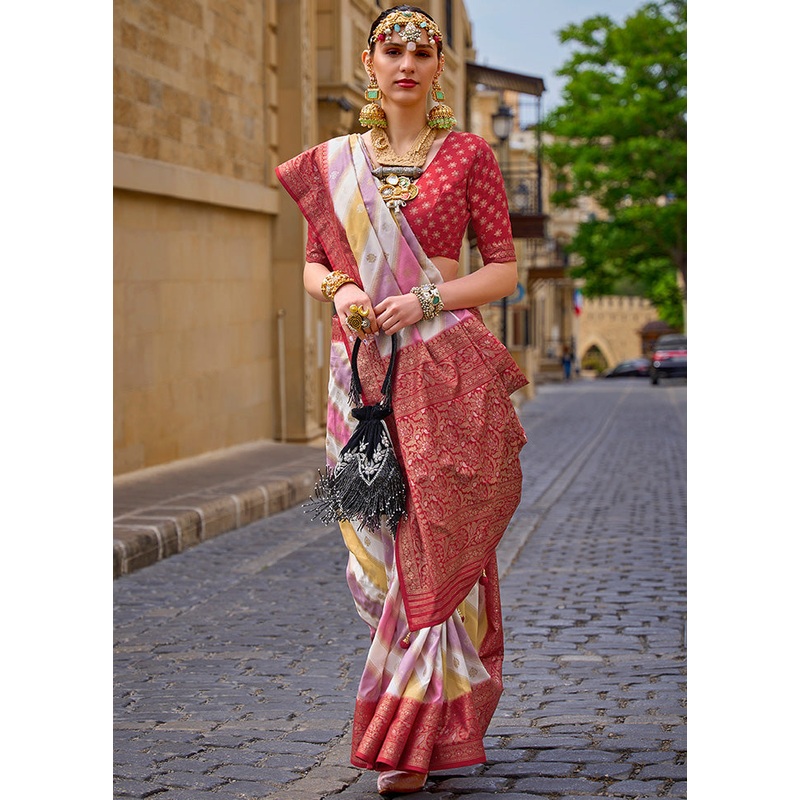 Red Dupion Silk Saree With Blouse Piece - JD986586286