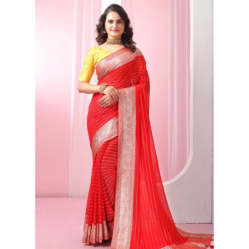 Red Georgette Saree With Blouse Piece - JD986586253