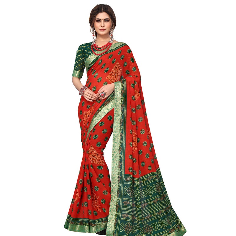 Red Georgette Saree With Blouse Piece - JD986586255