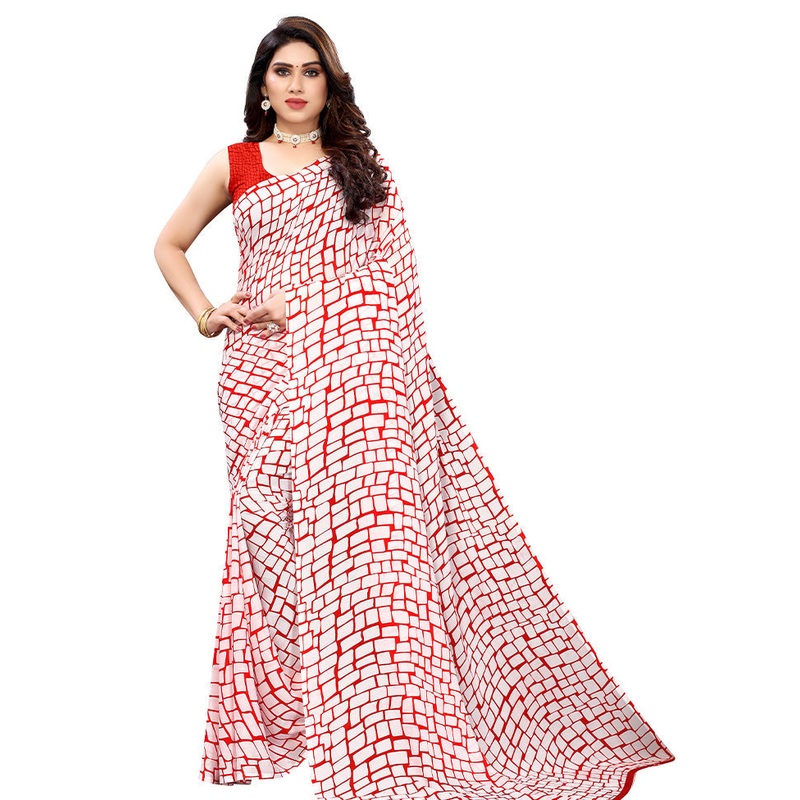Red Georgette Saree With Blouse Piece - JD986586256