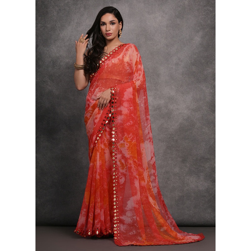 Red Georgette Saree With Blouse Piece - JD986586258