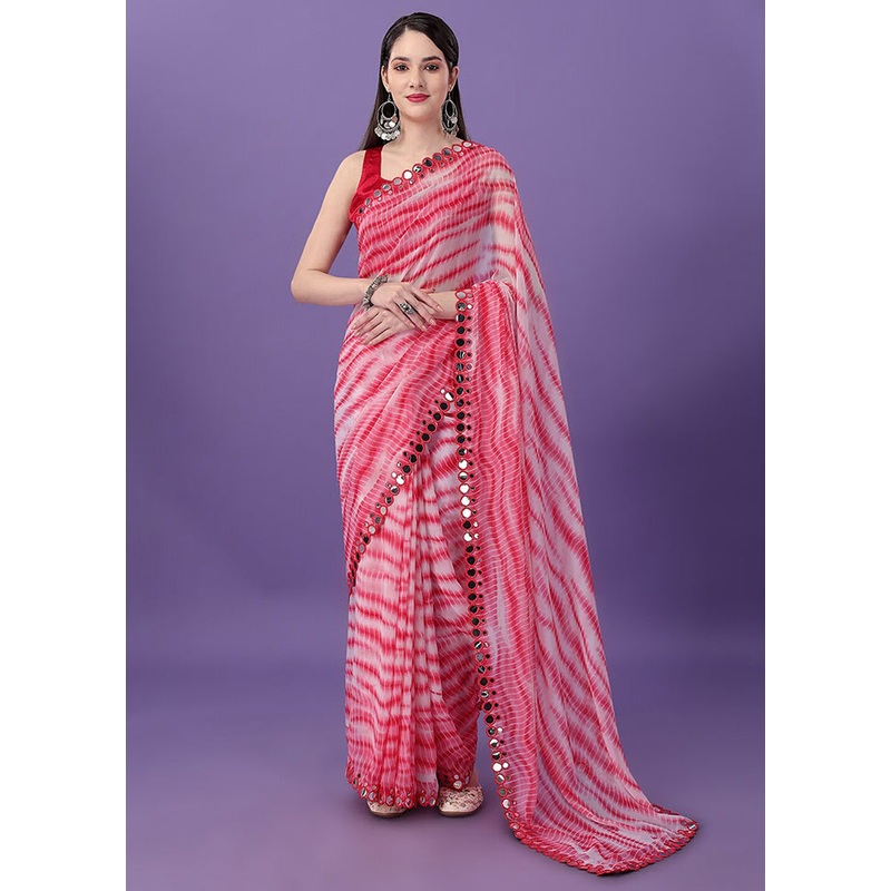 Red Georgette Saree With Blouse Piece - JD986586260