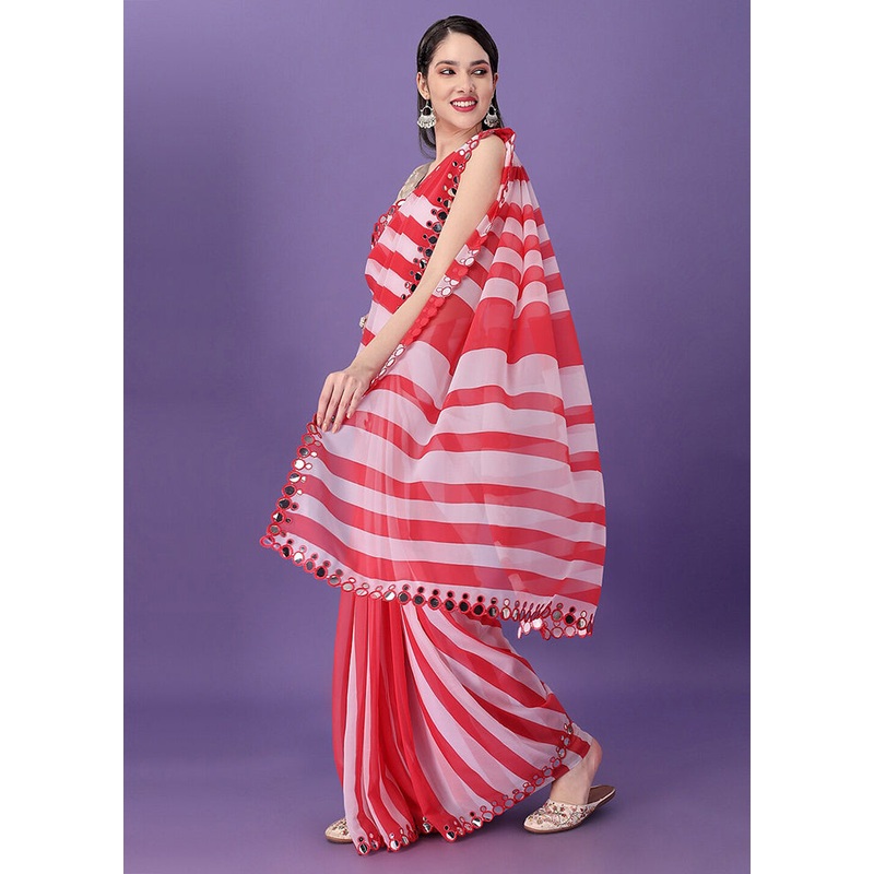 Red Georgette Saree With Blouse Piece - JD986586261
