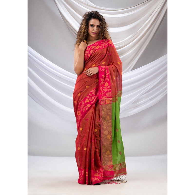 Orange Tissue Saree With Blouse Piece - JD986586184