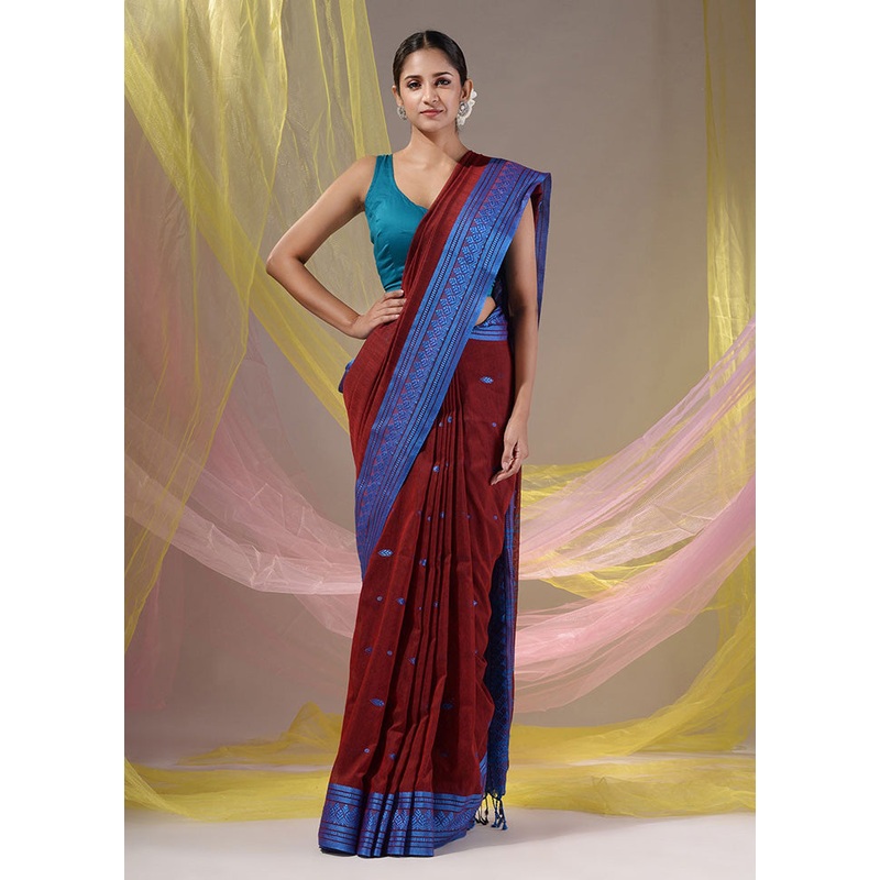 Red Pure Cotton Saree With Blouse Piece - JD986586229