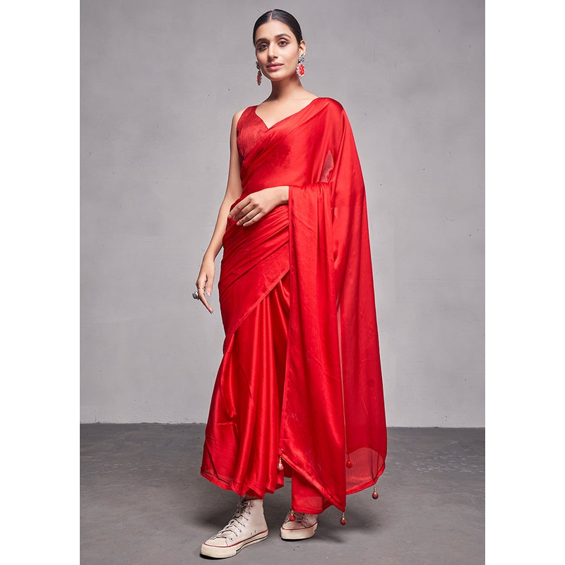 Red Silk Saree With Blouse Piece - JD986586208