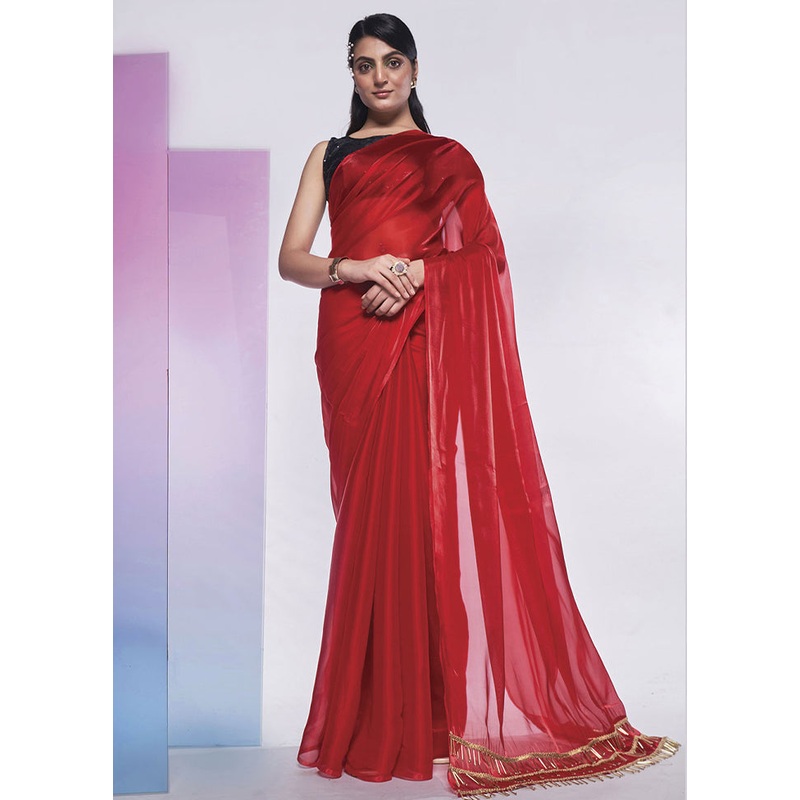 Red Silk Saree With Blouse Piece - JD986586209