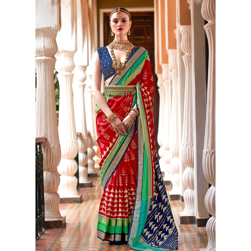 Red Spun Silk Saree With Blouse Piece - JD986586187