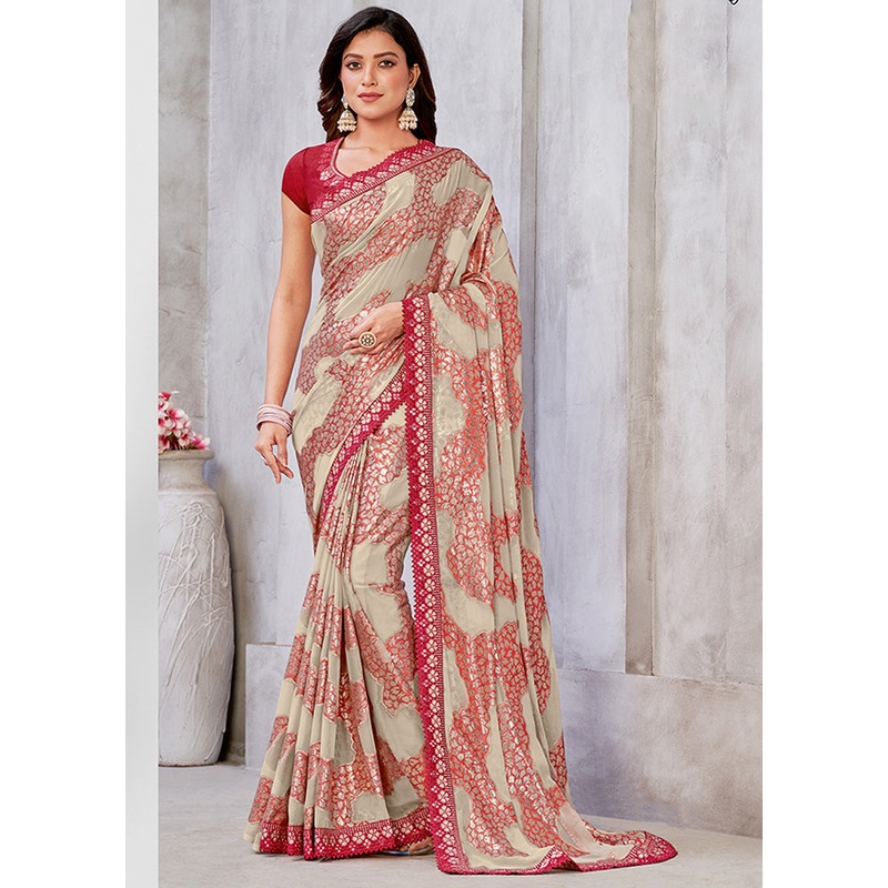 Red Spun Silk Saree With Blouse Piece - JD986586189