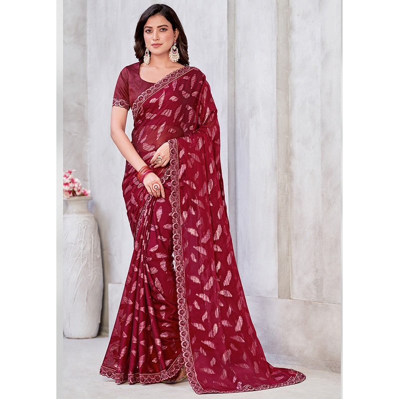 Red Spun Silk Saree With Blouse Piece - JD986586190