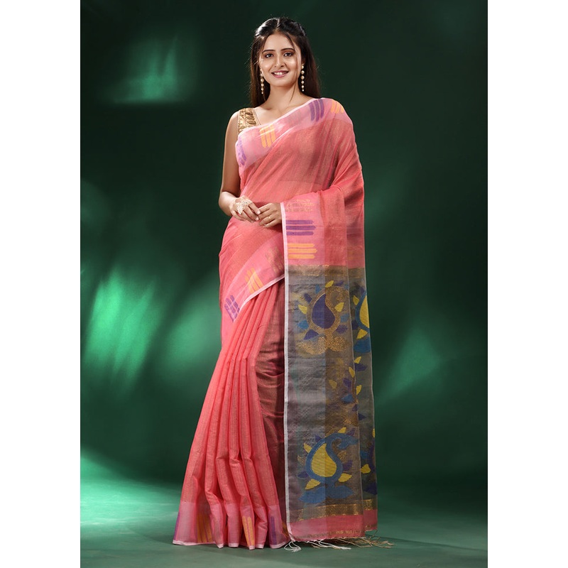 Red Spun Silk Saree With Blouse Piece - JD986586193