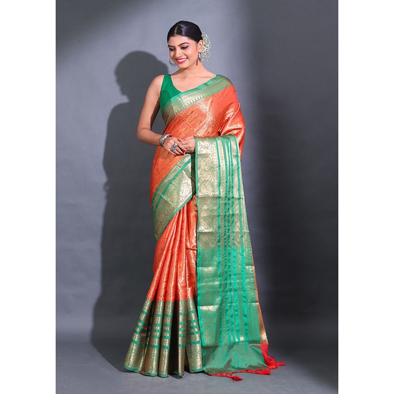 Red Spun Silk Saree With Blouse Piece - JD986586197