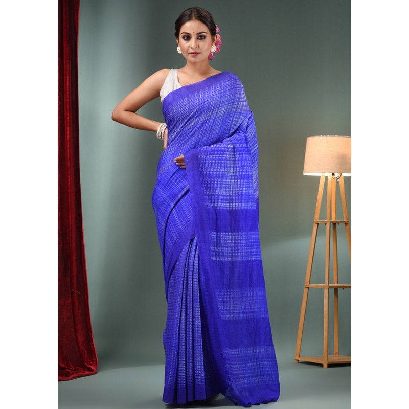 Royal Blue Dupion Pure Silk Saree With Blouse Piece - JD986586174