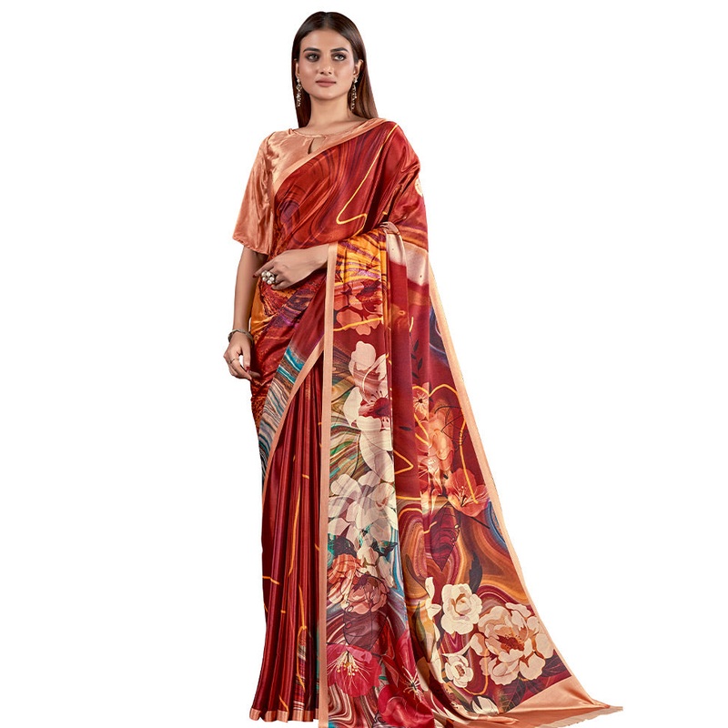 Rust Dupion Silk Saree With Blouse Piece - JD986586167
