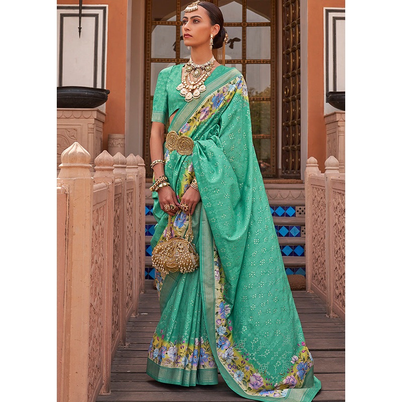 Sea Green Dupion Silk Saree With Blouse Piece - JD986586151