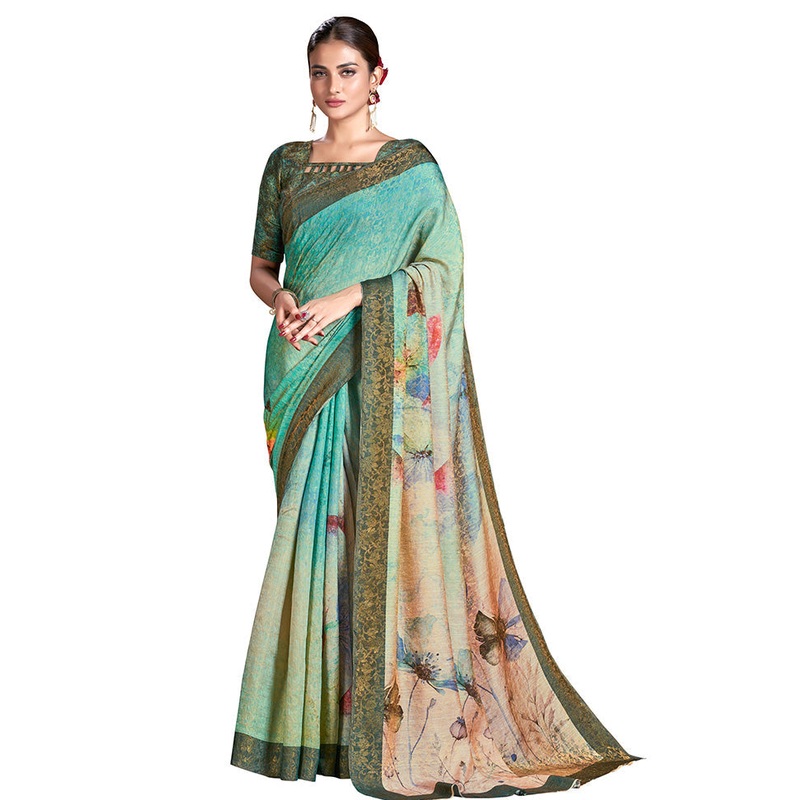 Sea Green Dupion Silk Saree With Blouse Piece - JD986586152